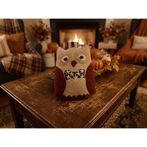 VNT Adorable Hooked Owl Pillow Rustic Farmhouse Fall Decor Accent Handmade